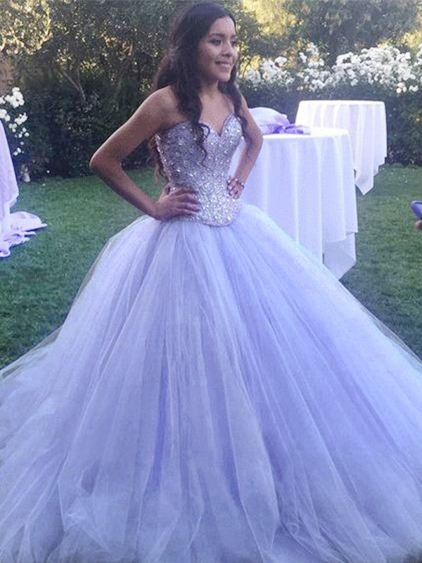 Ball Gown Tulle Beading Sweetheart Sleeveless Sweep/Brush Train Dresses